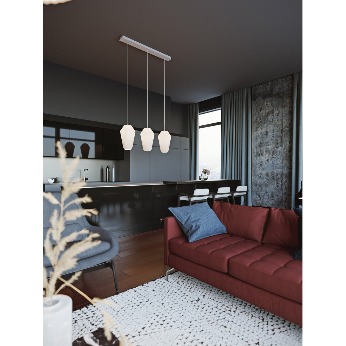 Lola 3 Light 48 inch White Triple Linear Pendant Ceiling Light